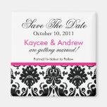Stylish Pink Damask Save The Date Magnet