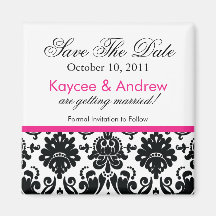 Stylish Pink Damask Save The Date Magnet