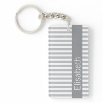 Stylish stripes grey modern personalised name key chains