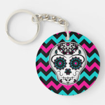 Sugar skull on chevron stripes pattern