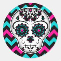 Sugar skull on chevron stripes pattern stickers