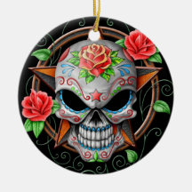 Sugar Skull Star, black Christmas Tree Ornaments