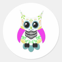 Sugar Skull White Multi Pink Owl Stickers