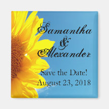 Summer Blue Sky with Yellow Sunflower Fridge Magnets
