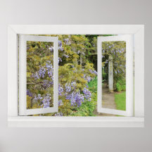 Summer Days - Open Window View with Blue Wisteria Print