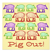 Summer Picnic Pig-Out Invitation - Folk Art Pigs