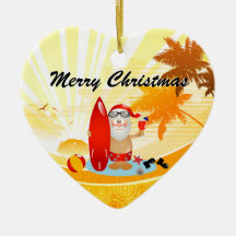 Summer Surfing Santa Christmas Ornaments