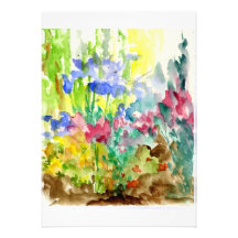 Sun Dappled Watercolor Flower Garden Custom Invitations