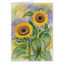 Sun Flowers At Dawn by Jude Maceren.com Cards
