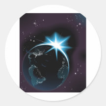 Sun rising over night time planet earth stickers