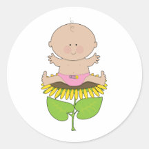 Sunflower Baby Girl Round Sticker