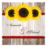 Sunflower Barn Wood Red Ribbon Wedding Invitations