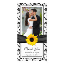 Sunflower Black Floral Ribbon Wedding Thank You photo cards