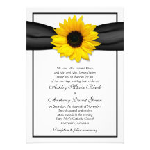 Sunflower Black Ribbon Wedding Invitation