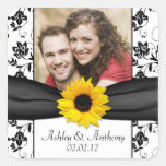 Sunflower Black White Damask Wedding Stickers