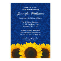 Sunflower Blue Damask Bridal Shower Invites