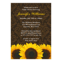 Sunflower Brown Damask Bridal Shower Personalised Invite