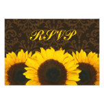 Sunflower Brown Damask Wedding RSVP Response Card Personalized Invitation