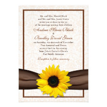 Sunflower Damask Floral Wedding Invitation