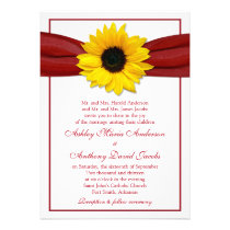 Sunflower Deep Red Ribbon Wedding Invitation invitations