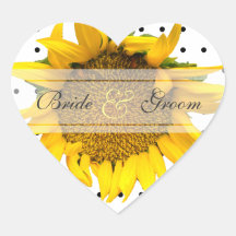Sunflower Heart Dotted wedding Heart Stickers