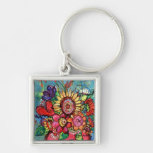 Sunflower in Pink Vase Keychain
