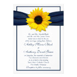 Sunflower Navy Blue Ribbon Wedding Invitation