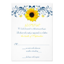 Sunflower Navy Blue Yellow Floral Wedding RSVP invitations