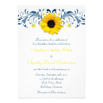 Sunflower Navy Blue Yellow White Floral Wedding invitations