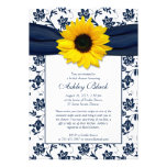 Sunflower Navy Damask Bridal Shower Invitation