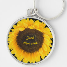 Sunflower on Black Keychain Just Married