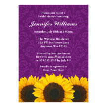 Sunflower Purple Damask Bridal Shower Custom Invite
