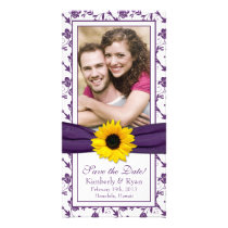 Sunflower Purple Floral Ribbon Wedding Save Date photo cards