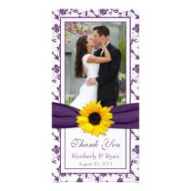 Sunflower Purple Floral Ribbon Wedding Thank You photo cards