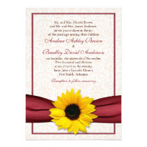 Sunflower Red Ribbon Damask Wedding Invitation invitations