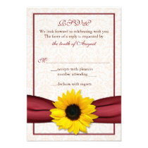 Sunflower Red Ribbon Damask Wedding RSVP Card invitations
