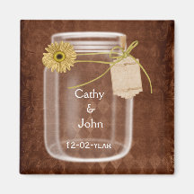 sunflower rustic mason jar wedding save the date refrigerator magnets