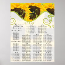 Sunflower Seating Chart Table Numbers Poster