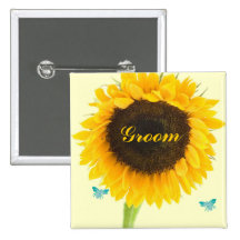 Sunflower Wedding Badge Button for Wedding Party