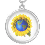 Sunflower world peace personalized necklace