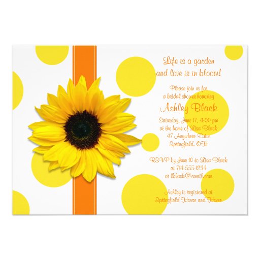 Sunflower Yellow Orange Polka Dot Bridal Shower Invites