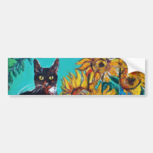 SUNFLOWERS WITH CAT -detail Bumper Stickers