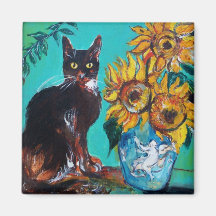 SUNFLOWERS WITH CAT MAGNETS