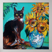 SUNFLOWERS WITH CAT PRINT