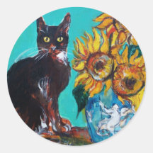 SUNFLOWERS WITH CAT ,Sticker