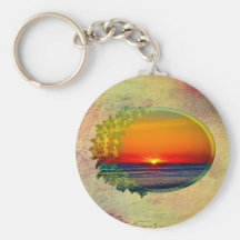 Sunrise Over Atlantic Oval with Flowers Key Chains