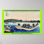 Sunset across the bridge by Katsushika,Hokusai Print