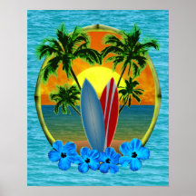 Sunset And Surfboards Posters