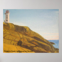 sunset at Peggy's Cove Lighthouse Posters