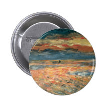 Sunset at Sea by Renoir, Vintage Impressionism Art Pinback Button